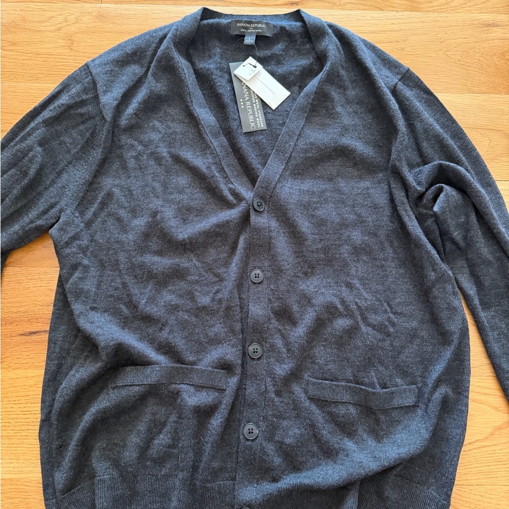 Banana Republic Charcoal Cardigan Sweater NEW large